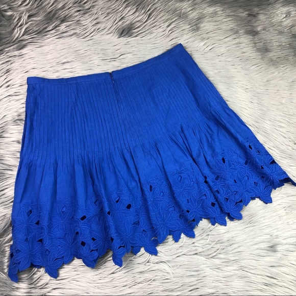 J. Crew Eyelet Floral Mini Skirt Blue Pleated - Picture 7 of 8